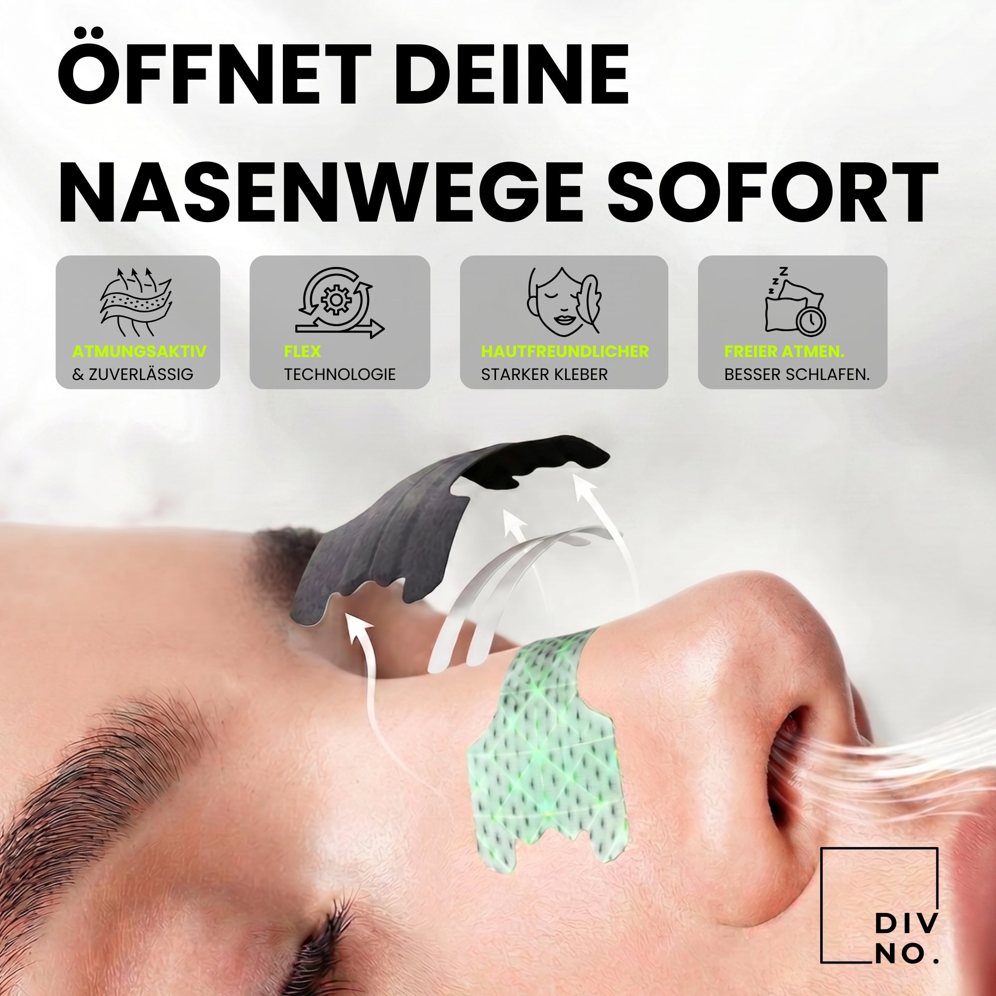 DIVNO Nasenpflaster 2er Bundle + Dose (180 Stück) – Sofort freier atmen, weniger schnarchen – Nasenstrips für besseren Schlaf & mehr Sauerstoff – Extra starker Halt bis zu 8h – inkl. hochwertiger Aufbewahrungsdose