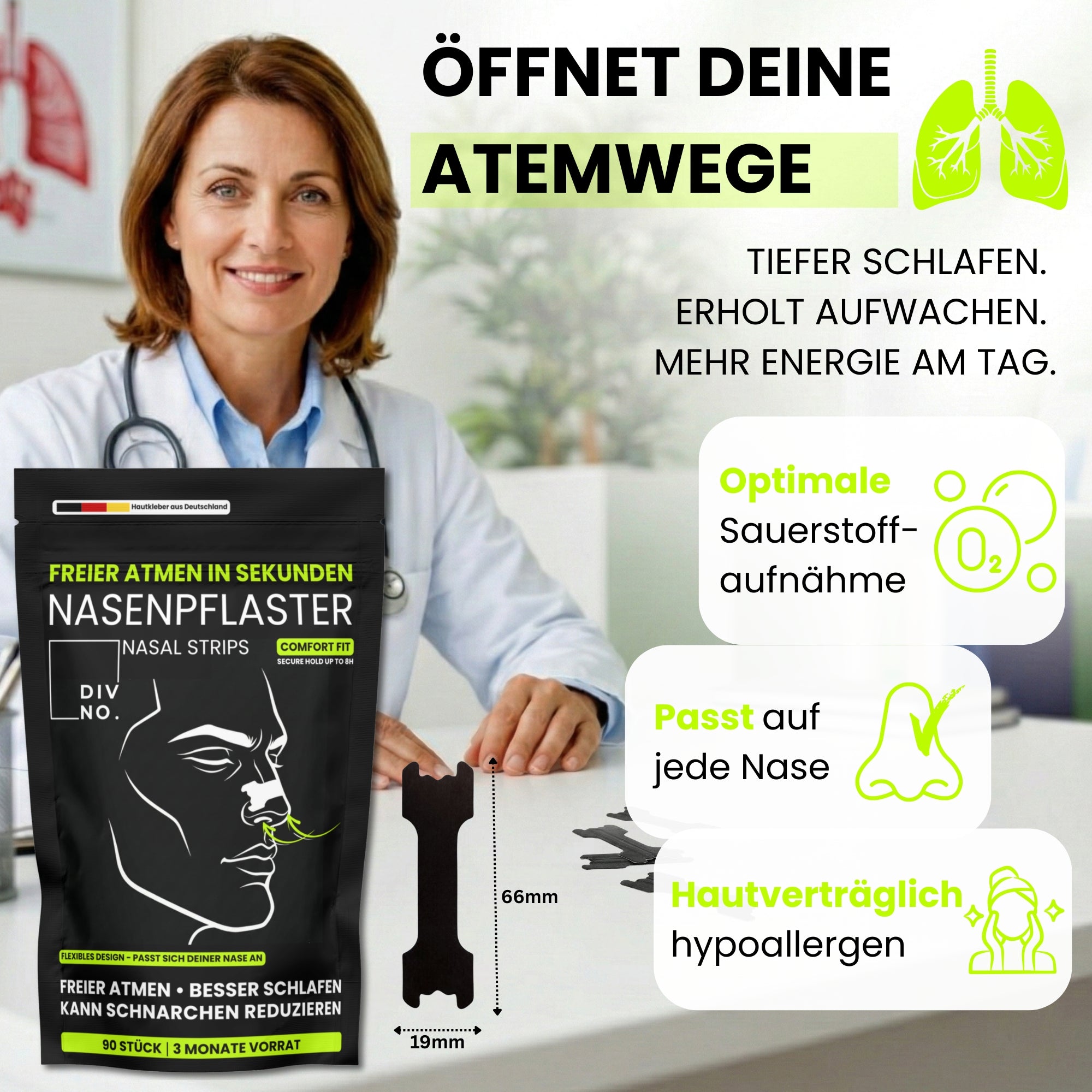 DIVNO Nasenpflaster 3er Bundle (270 Stück) – Sofort freier atmen, weniger schnarchen – Nasenstrips für besseren Schlaf & mehr Sauerstoff – Extra starker Halt bis zu 8h – Für Sport & Nacht