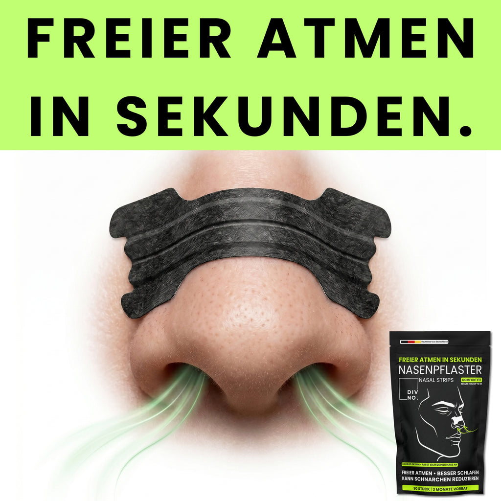 DIVNO Nasenpflaster (90 Stück) – Sofort freier atmen, weniger schnarchen – Nasenstrips für besseren Schlaf & mehr Sauerstoff – Extra starker Halt bis zu 8h – Für Sport & Nacht