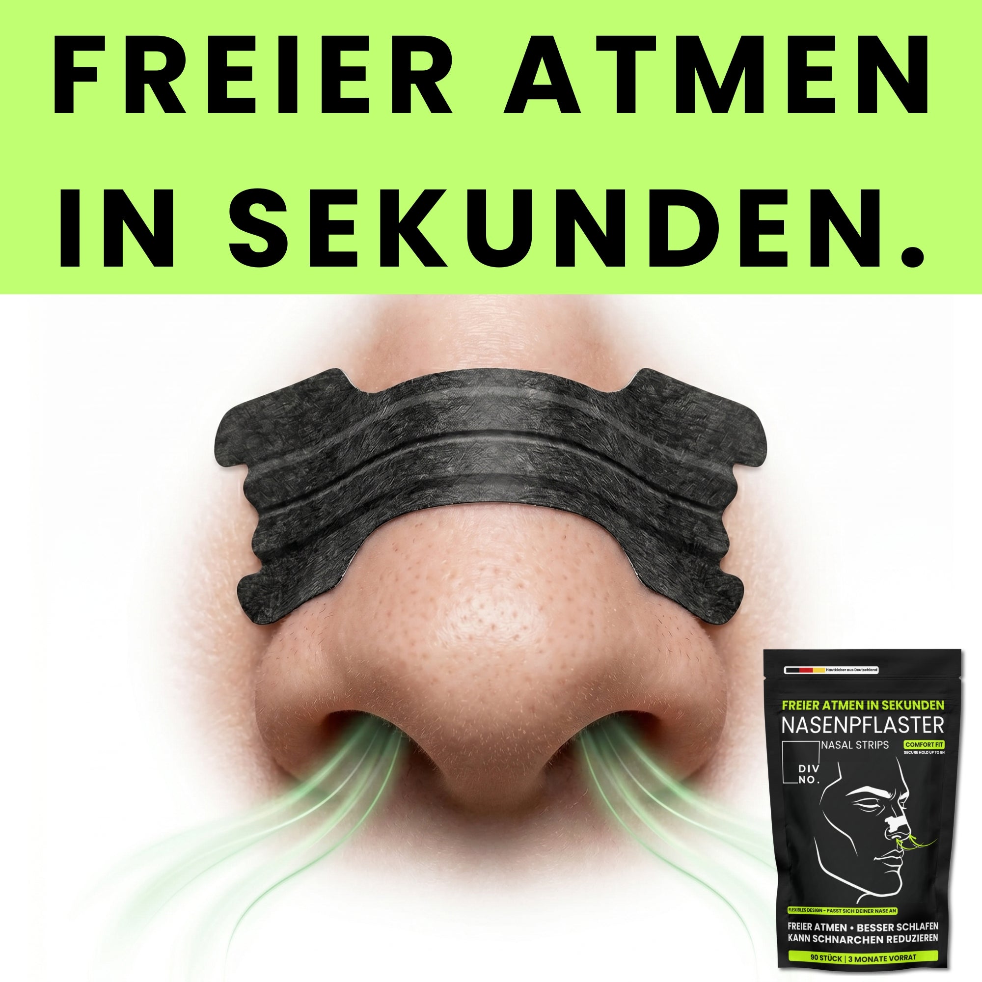 DIVNO Nasenpflaster 3er Bundle (270 Stück) – Sofort freier atmen, weniger schnarchen – Nasenstrips für besseren Schlaf & mehr Sauerstoff – Extra starker Halt bis zu 8h – Für Sport & Nacht