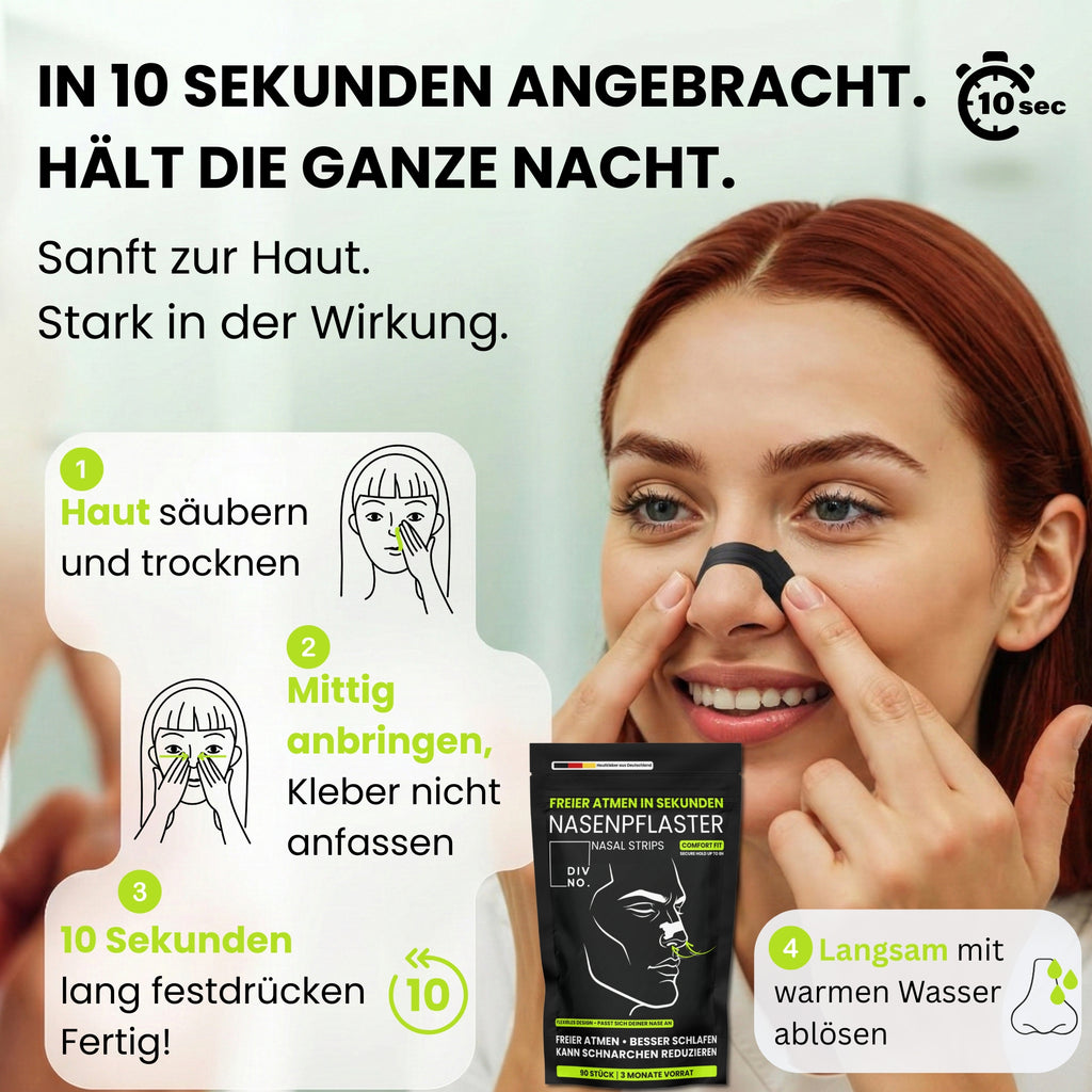 DIVNO Nasenpflaster 3er Bundle (270 Stück) – Sofort freier atmen, weniger schnarchen – Nasenstrips für besseren Schlaf & mehr Sauerstoff – Extra starker Halt bis zu 8h – Für Sport & Nacht