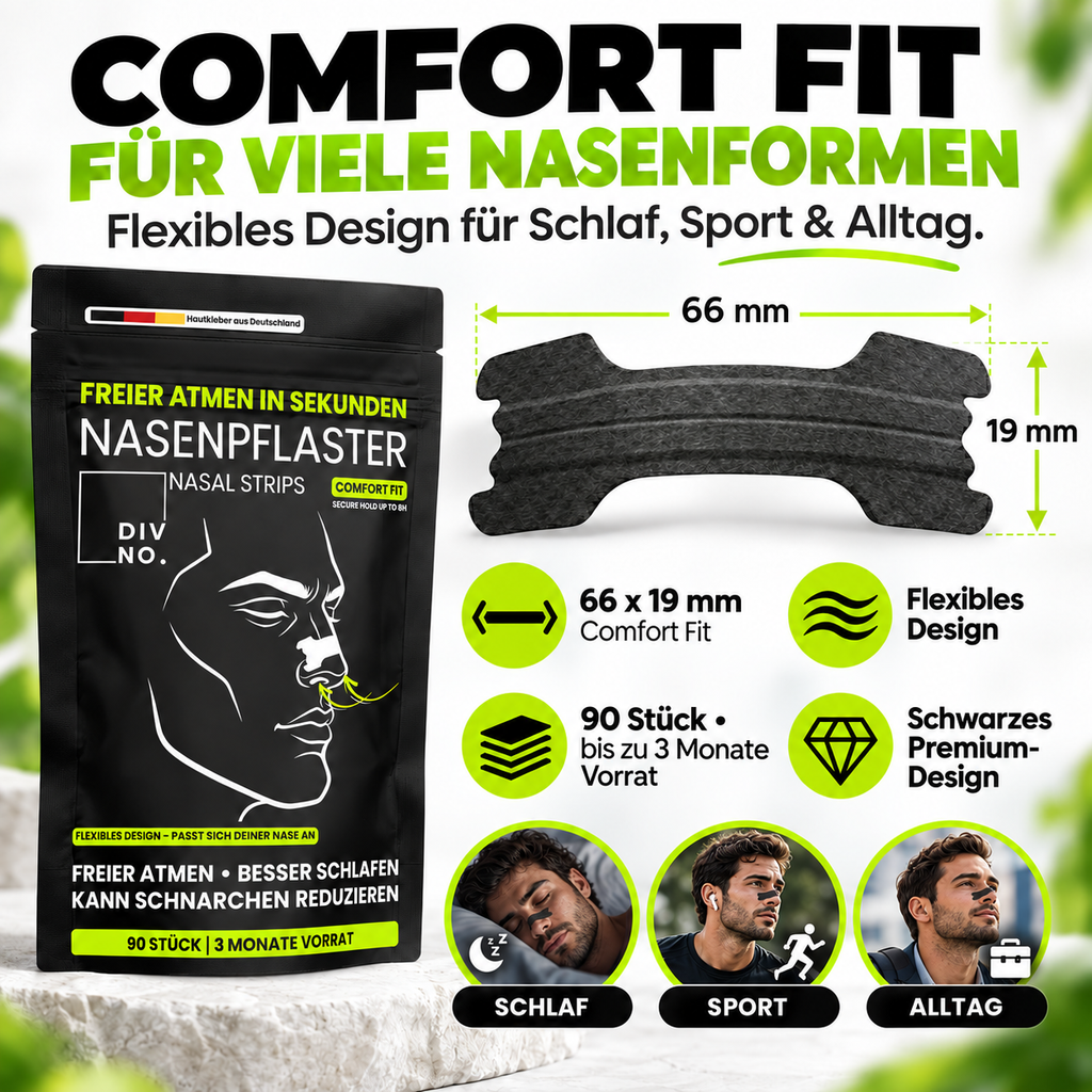 DIVNO Nasenpflaster 3er Bundle (270 Stück) – Premium Nasenstrips – Extra starker Halt bis zu 8 Std. – Für Schlaf, Sport & freie Nasenatmung