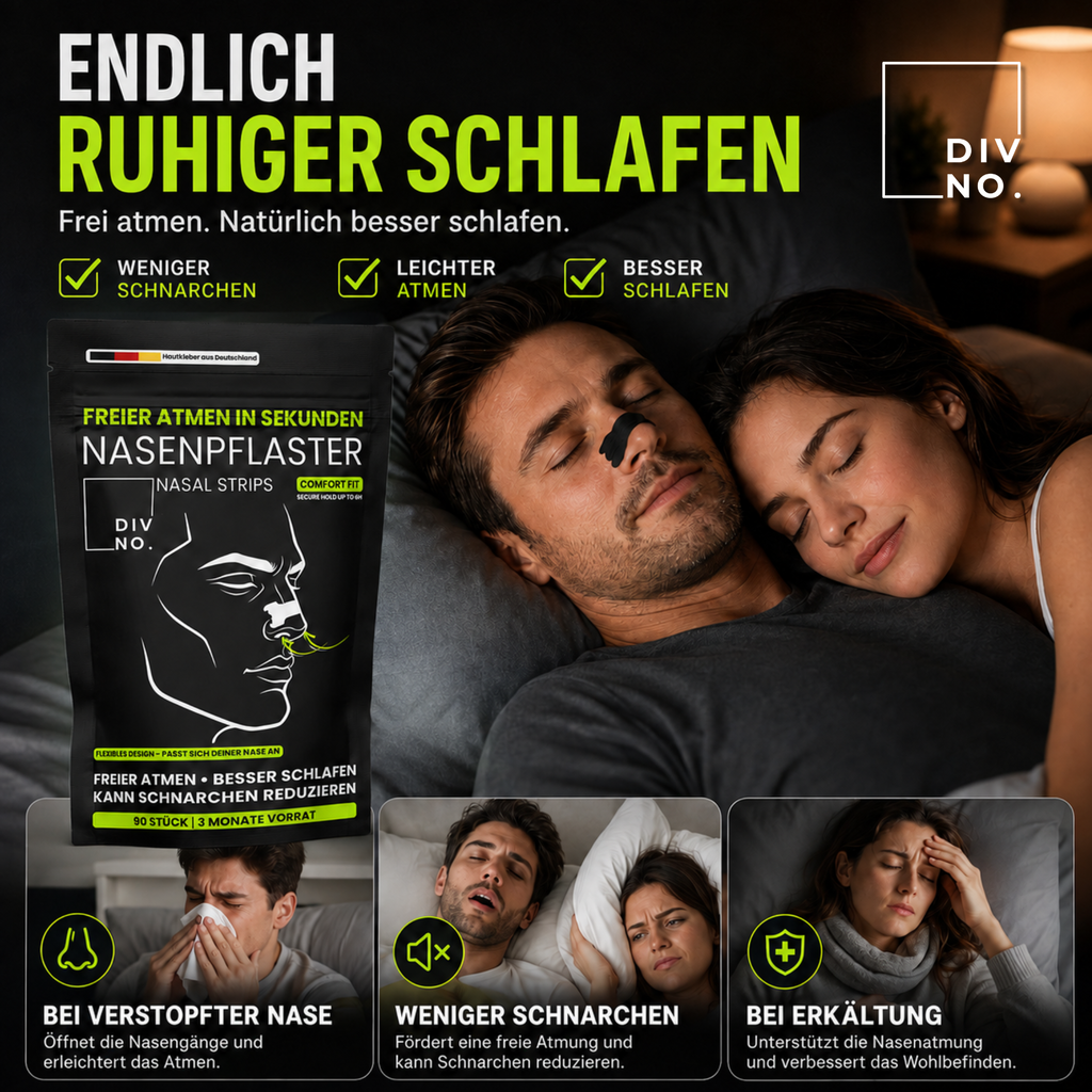 DIVNO Nasenpflaster 3er Bundle (270 Stück) – Premium Nasenstrips – Extra starker Halt bis zu 8 Std. – Für Schlaf, Sport & freie Nasenatmung