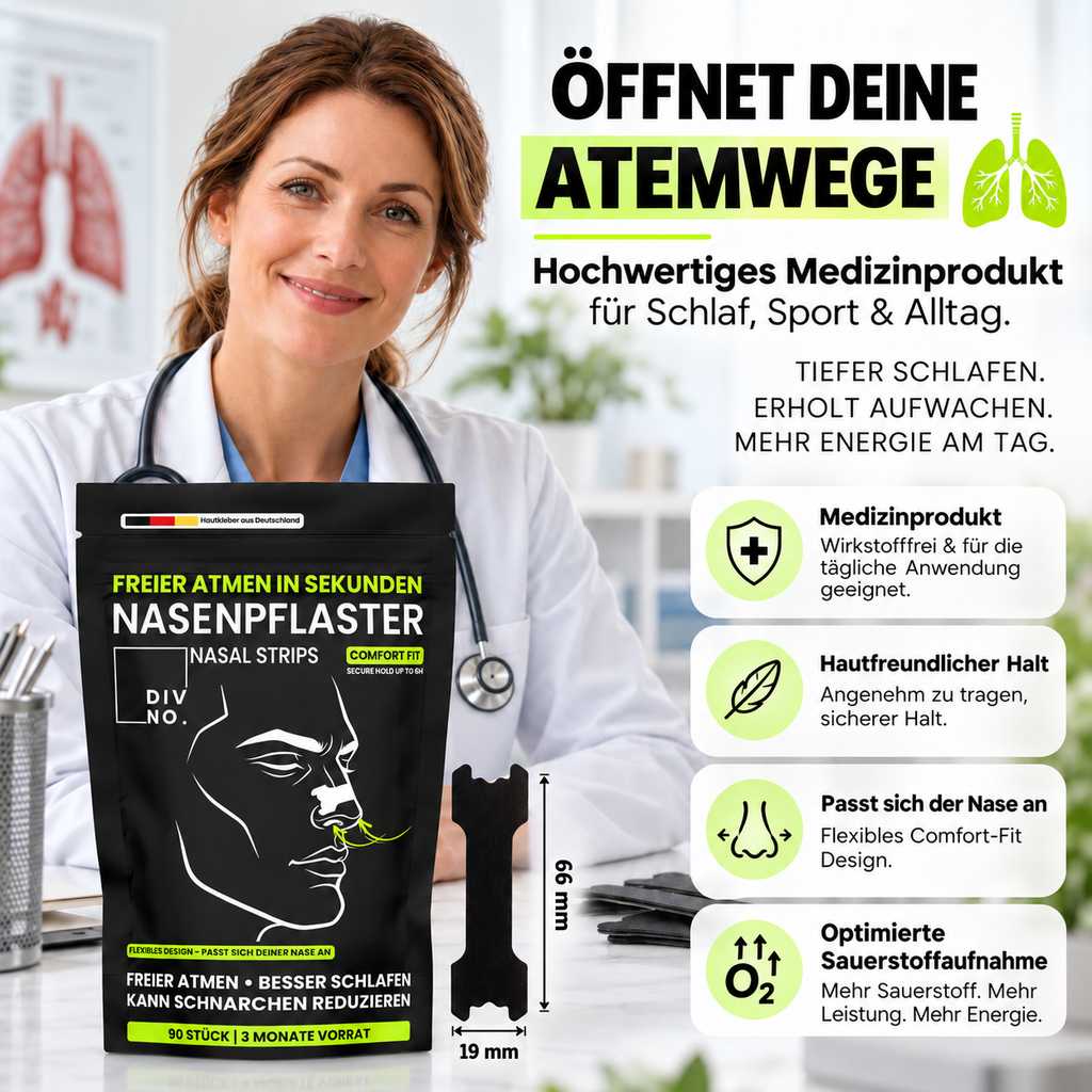 DIVNO Nasenpflaster 3er Bundle (270 Stück) – Premium Nasenstrips – Extra starker Halt bis zu 8 Std. – Für Schlaf, Sport & freie Nasenatmung