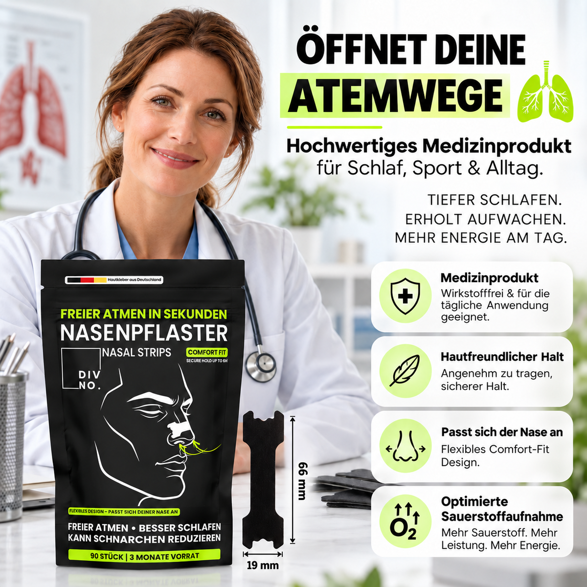 DIVNO Nasenpflaster 3er Bundle (270 Stück) – Premium Nasenstrips – Extra starker Halt bis zu 8 Std. – Für Schlaf, Sport & freie Nasenatmung